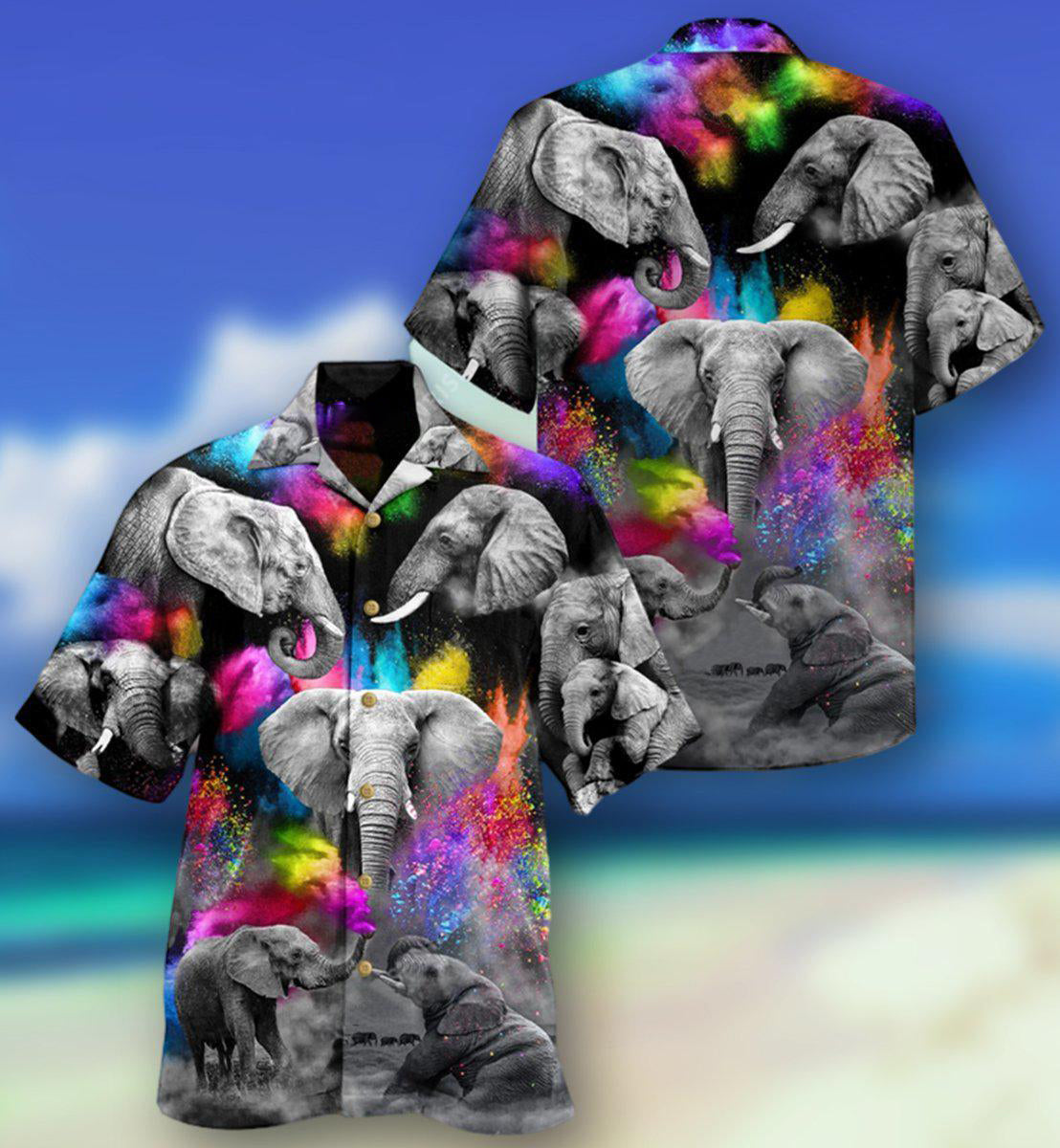 Elephant Grey Elepant with Colorful And Black Style - Hawaiian Shirt