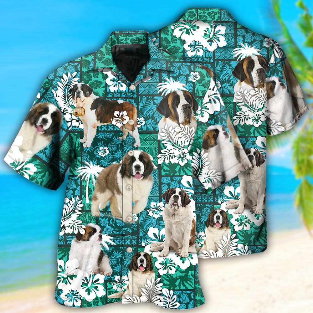 Saint Bernard Tropical Dog Green Lovely - Hawaiian Shirt